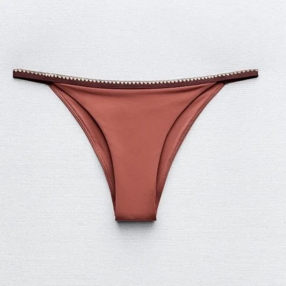 NWT Zara (SET ) Brick Contrast Bikini trim embroidery size S🚨FIRM PRiCE